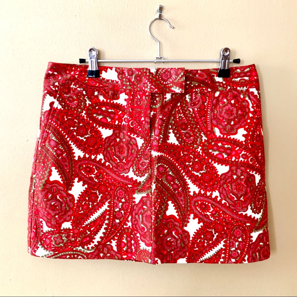 J. Crew Red Paisley Mini Skirt